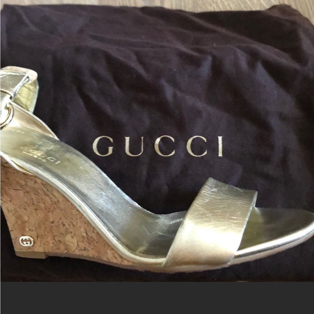 Gucci Metallic Leather Wedge Sandal
